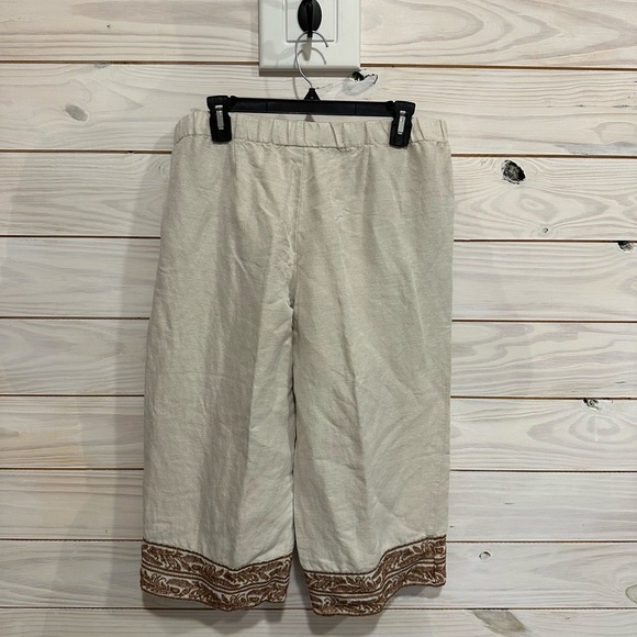 J. Jill Textured Cream Mid Calf Linen Pants - Picture 3 of 6